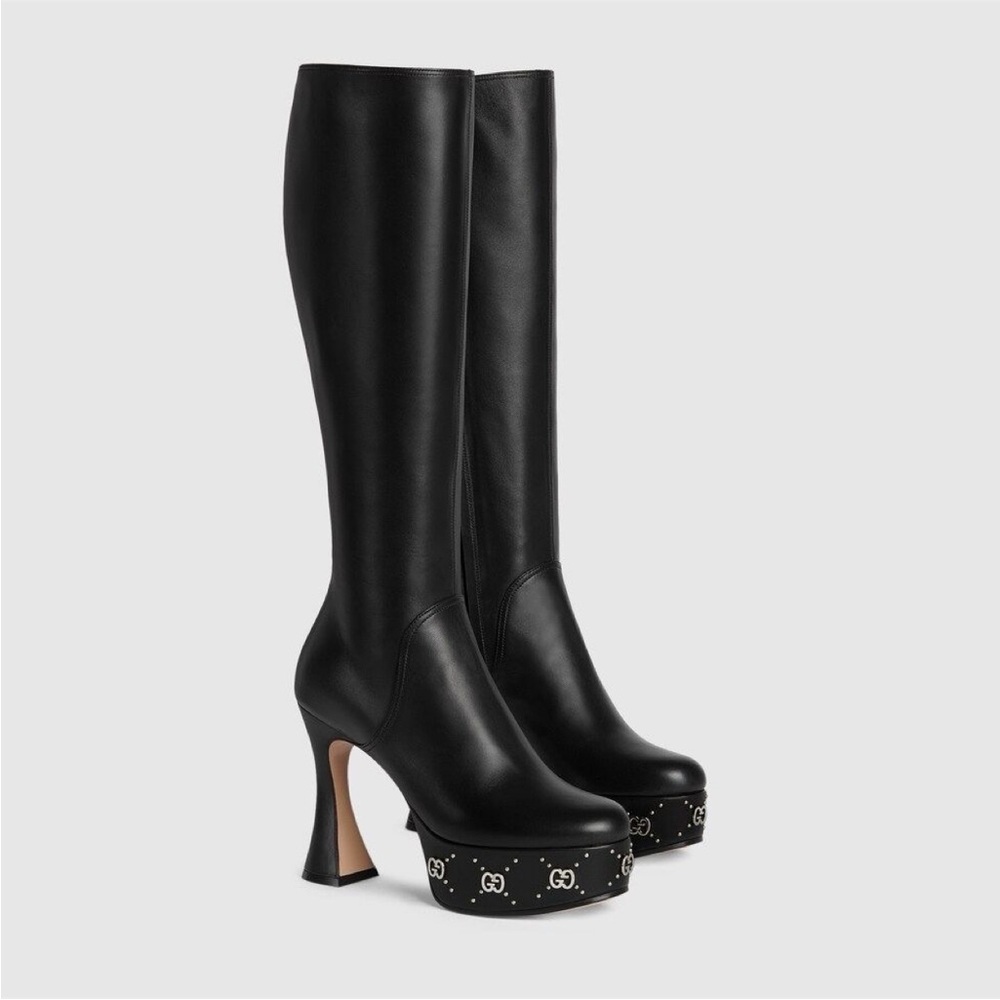 Gucci Black Heeled Boots with Sculptural Heel - Picture 1 of 3